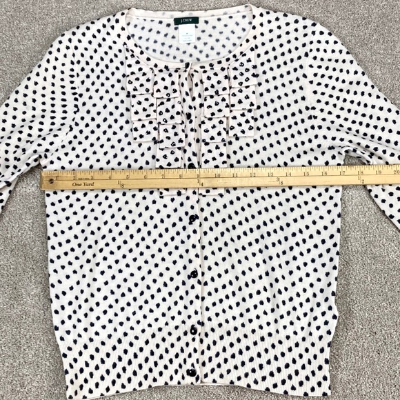 J. Crew Womens Sweater Medium Cream Black Polka Dot Merino Wool Cardigan - Picture 5 of 11